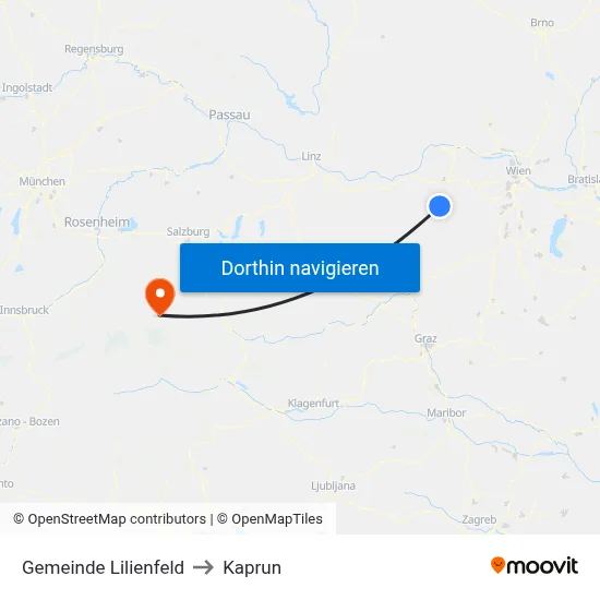 Gemeinde Lilienfeld to Kaprun map