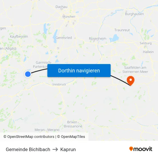 Gemeinde Bichlbach to Kaprun map