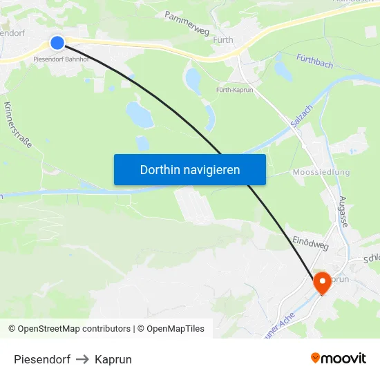 Piesendorf to Kaprun map
