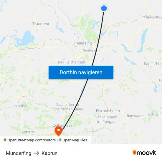 Munderfing to Kaprun map
