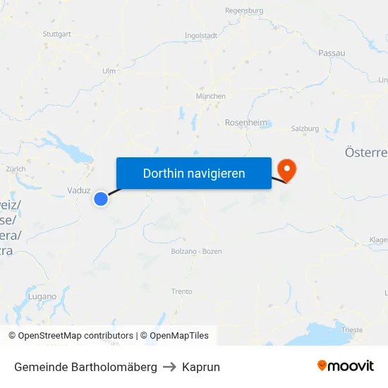 Gemeinde Bartholomäberg to Kaprun map