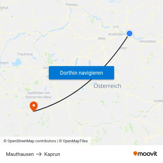Mauthausen to Kaprun map