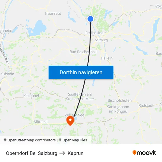 Oberndorf Bei Salzburg to Kaprun map