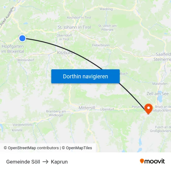 Gemeinde Söll to Kaprun map