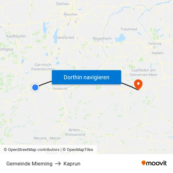 Gemeinde Mieming to Kaprun map