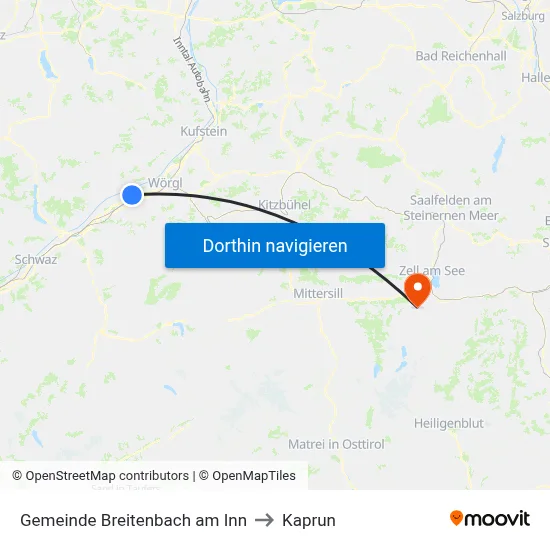 Gemeinde Breitenbach am Inn to Kaprun map