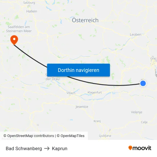 Bad Schwanberg to Kaprun map