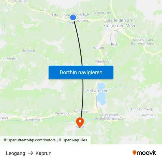 Leogang to Kaprun map