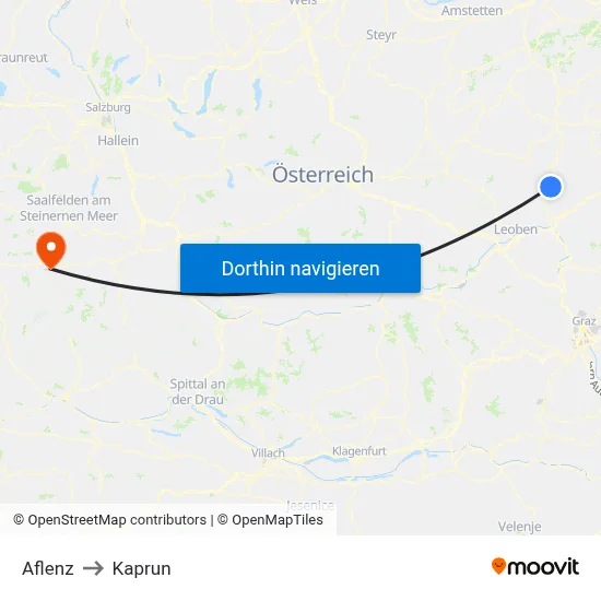 Aflenz to Kaprun map
