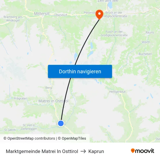 Marktgemeinde Matrei In Osttirol to Kaprun map