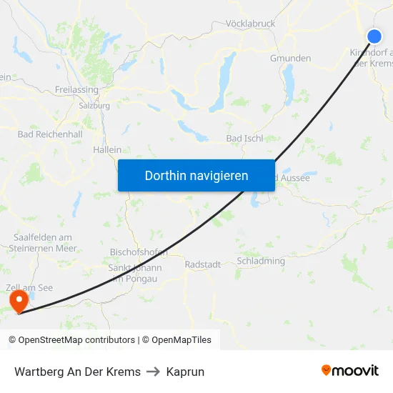 Wartberg An Der Krems to Kaprun map