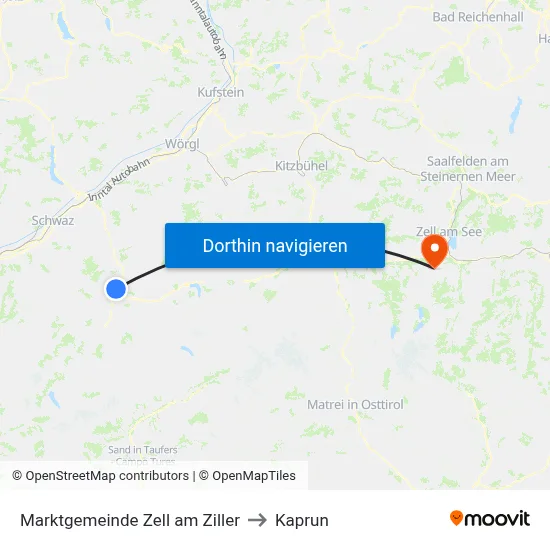 Marktgemeinde Zell am Ziller to Kaprun map