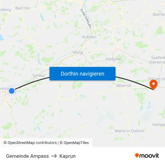 Gemeinde Ampass to Kaprun map