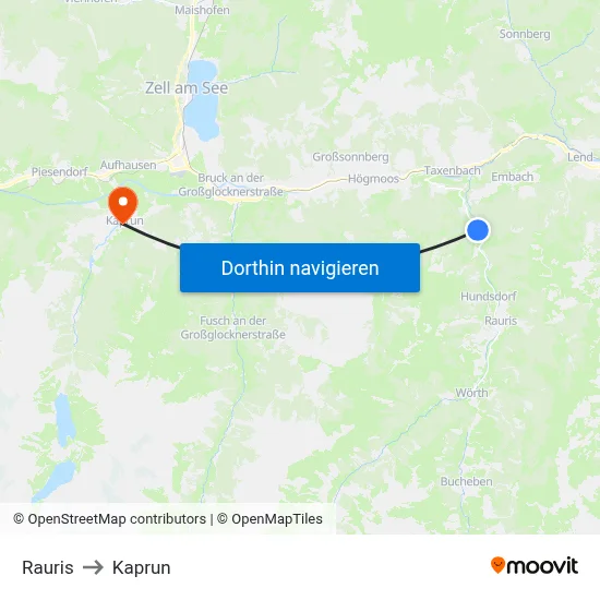 Rauris to Kaprun map