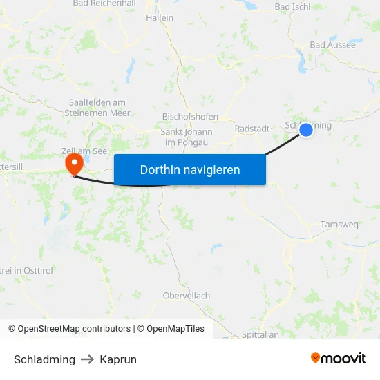 Schladming to Kaprun map