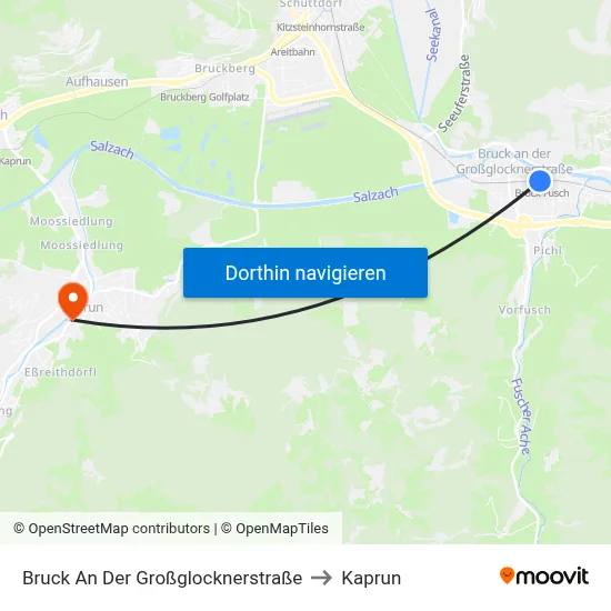 Bruck An Der Großglocknerstraße to Kaprun map