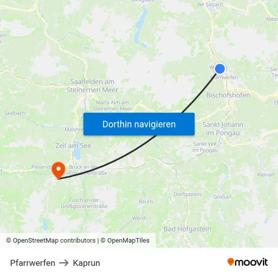 Pfarrwerfen to Kaprun map