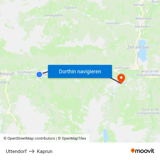 Uttendorf to Kaprun map