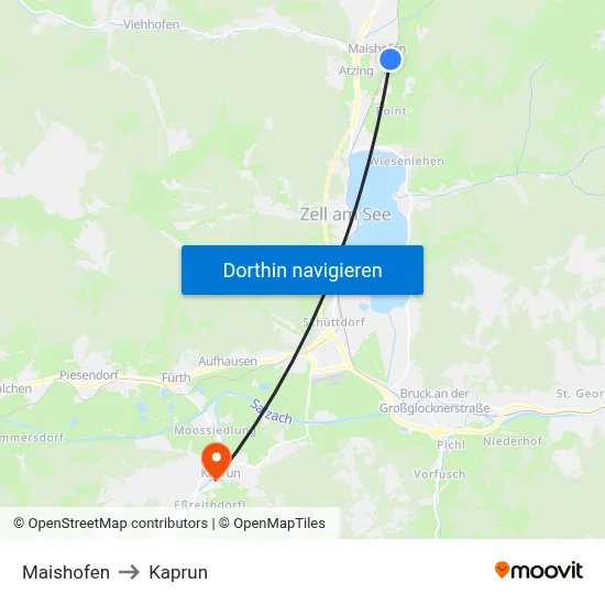 Maishofen to Kaprun map