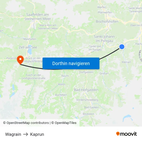 Wagrain to Kaprun map