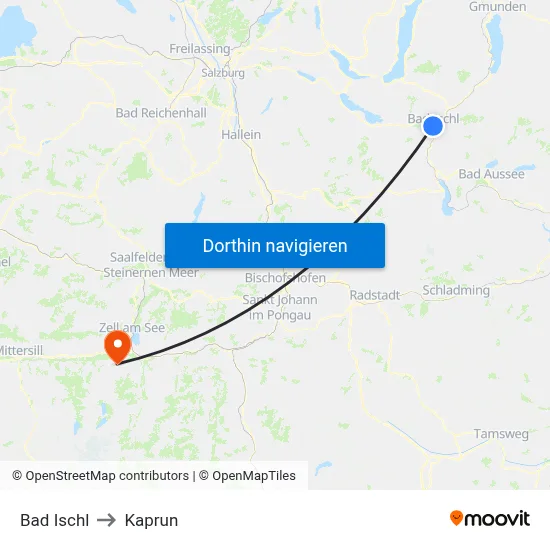 Bad Ischl to Kaprun map