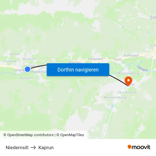 Niedernsill to Kaprun map