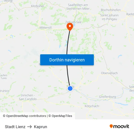 Stadt Lienz to Kaprun map