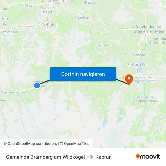 Gemeinde Bramberg am Wildkogel to Kaprun map