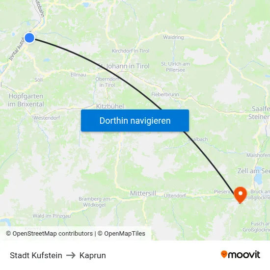 Stadt Kufstein to Kaprun map