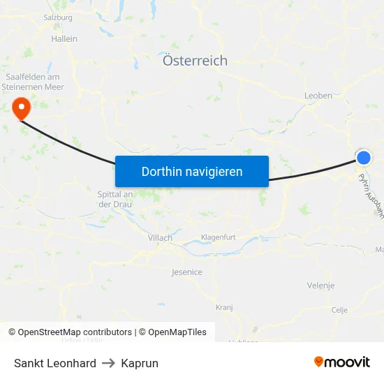 Sankt Leonhard to Kaprun map