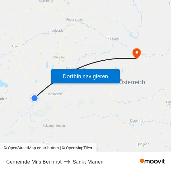 Gemeinde Mils Bei Imst to Sankt Marien map