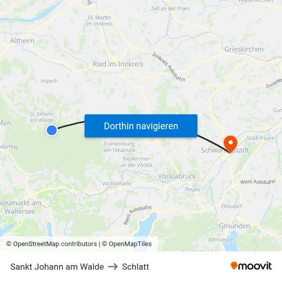 Sankt Johann am Walde to Schlatt map