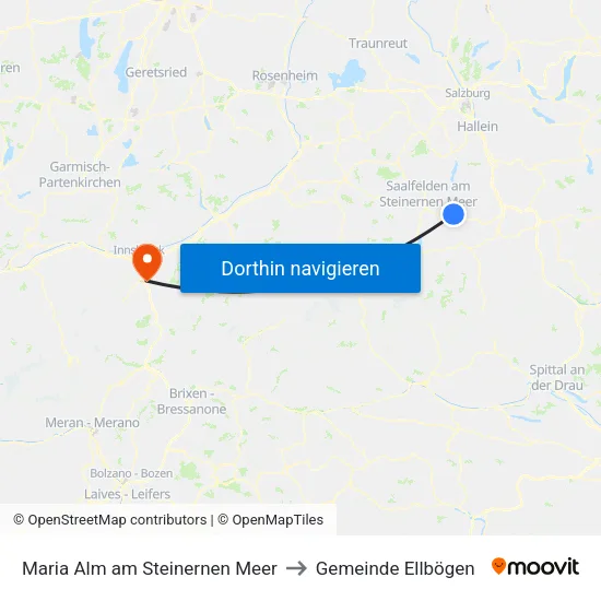 Maria Alm am Steinernen Meer to Gemeinde Ellbögen map