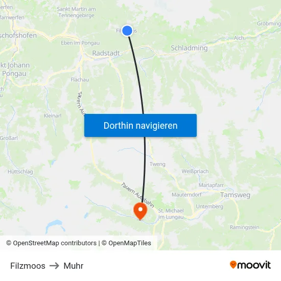 Filzmoos to Muhr map