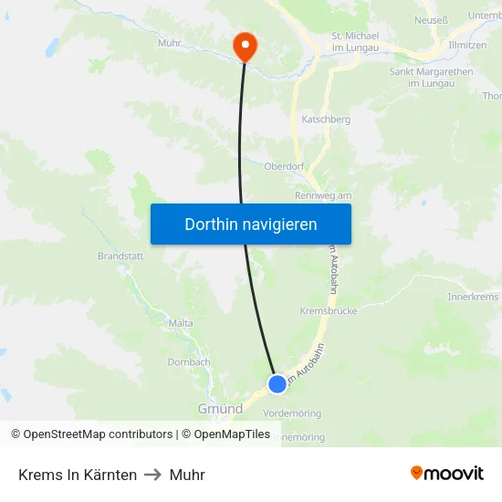 Krems In Kärnten to Muhr map