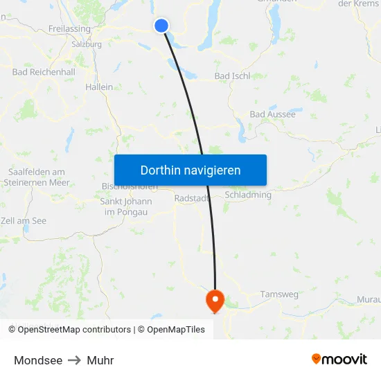 Mondsee to Muhr map