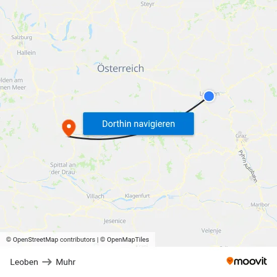 Leoben to Muhr map