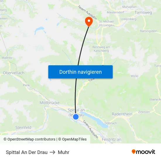 Spittal An Der Drau to Muhr map
