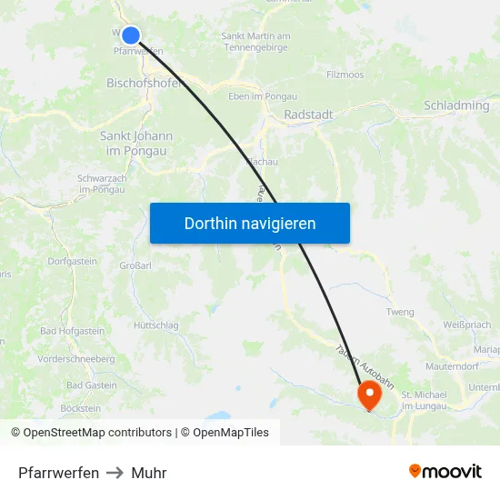 Pfarrwerfen to Muhr map