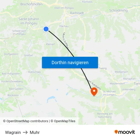 Wagrain to Muhr map