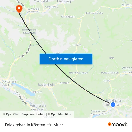 Feldkirchen In Kärnten to Muhr map