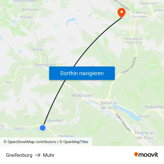 Greifenburg to Muhr map