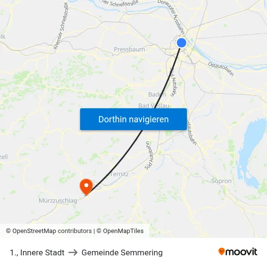 1., Innere Stadt to Gemeinde Semmering map