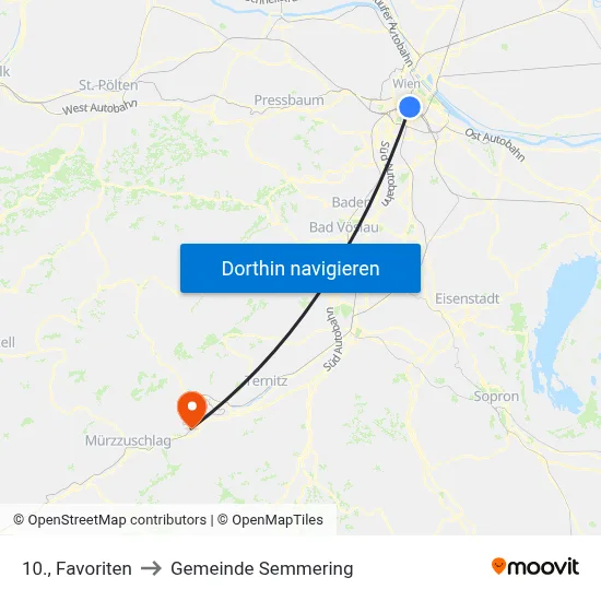 10., Favoriten to Gemeinde Semmering map