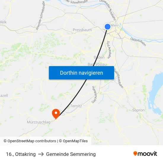 16., Ottakring to Gemeinde Semmering map