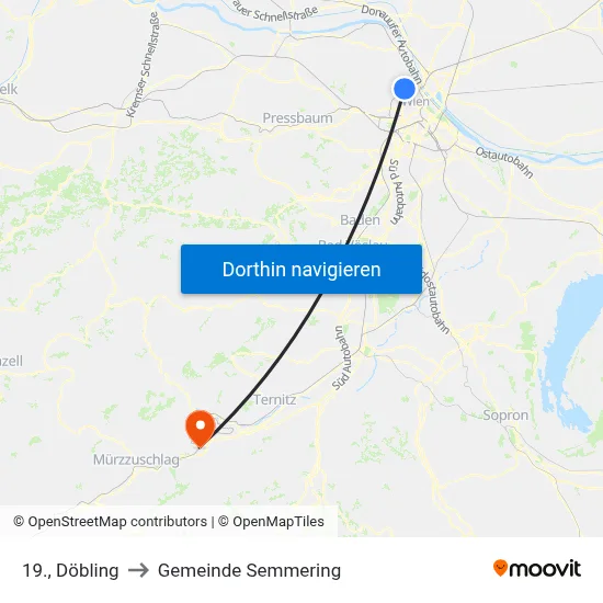 19., Döbling to Gemeinde Semmering map