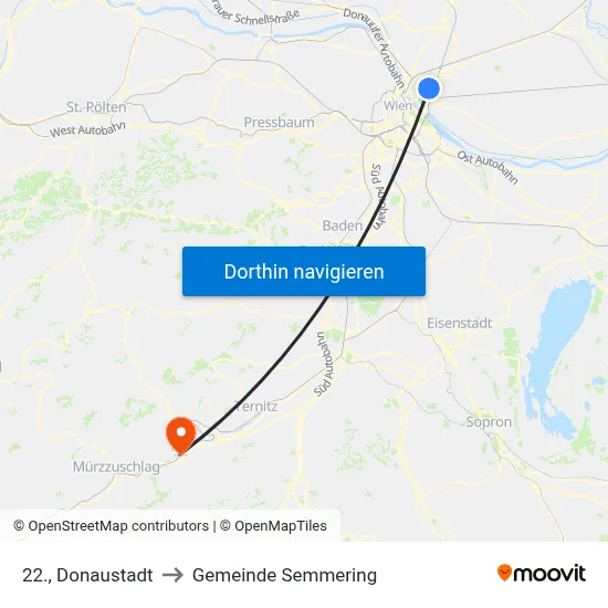 22., Donaustadt to Gemeinde Semmering map