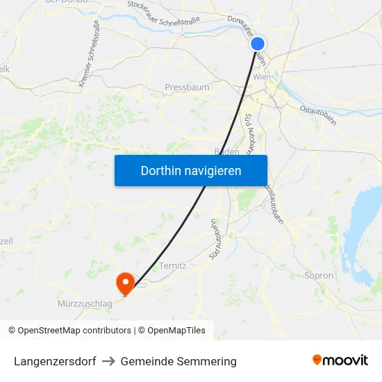Langenzersdorf to Gemeinde Semmering map