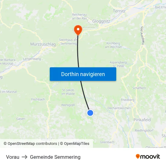 Vorau to Gemeinde Semmering map