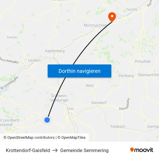 Krottendorf-Gaisfeld to Gemeinde Semmering map